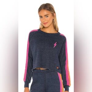Bolt Cropped Classic Crewneck in Heather Navy Neon - size XS